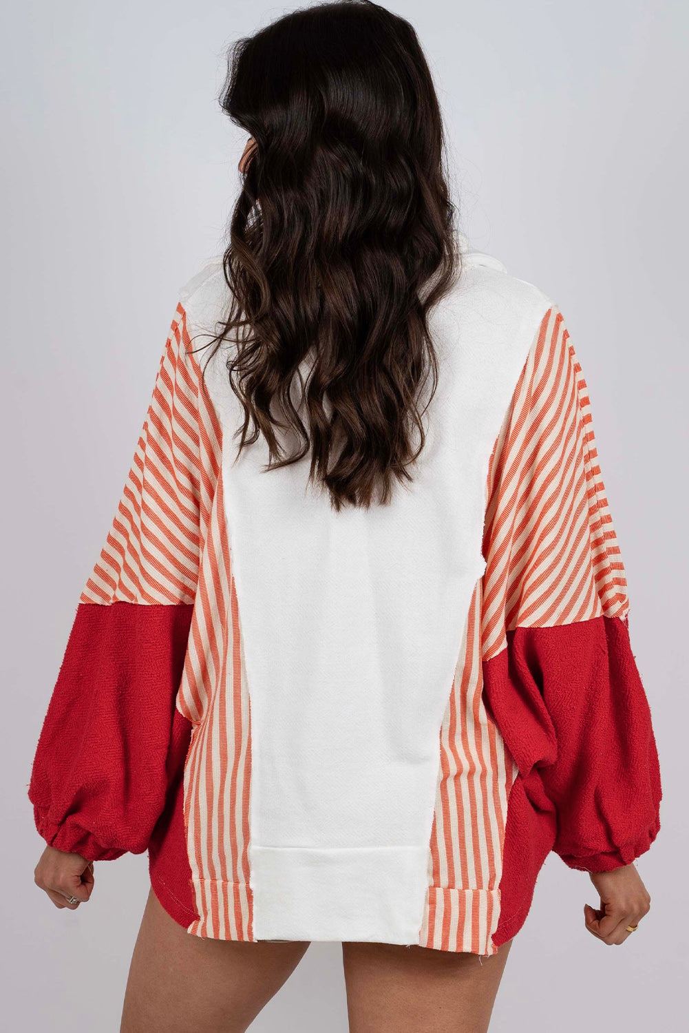 Striped Johnny Collar Long Sleeve Sweatshirt