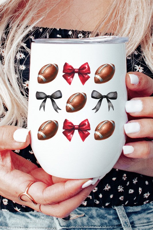 Game Day Football Bow Red Black Wine Cup