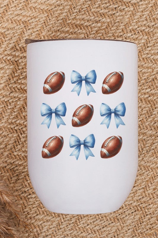 Game Day Football Bows Blue Wine Cup