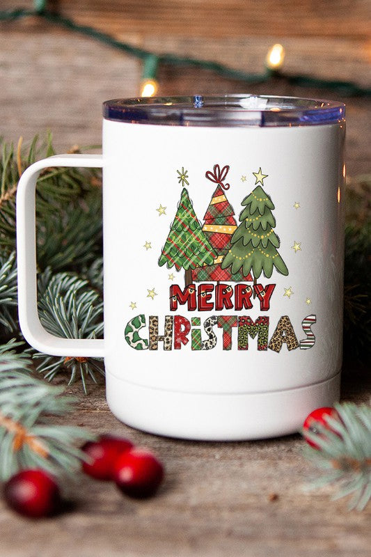 Merry Christmas Doodle Trees Travel Mug Cup