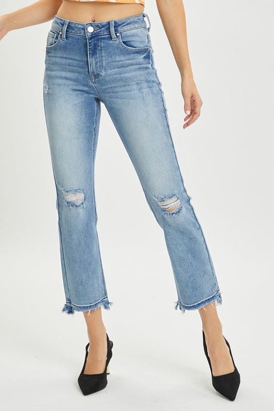 High Rise Distressed Cropped Straight Jeans