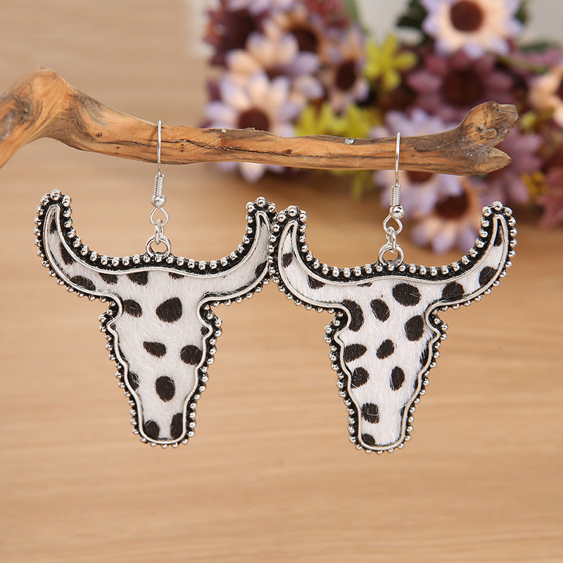 Alloy Animal Print Cow Head Earrings