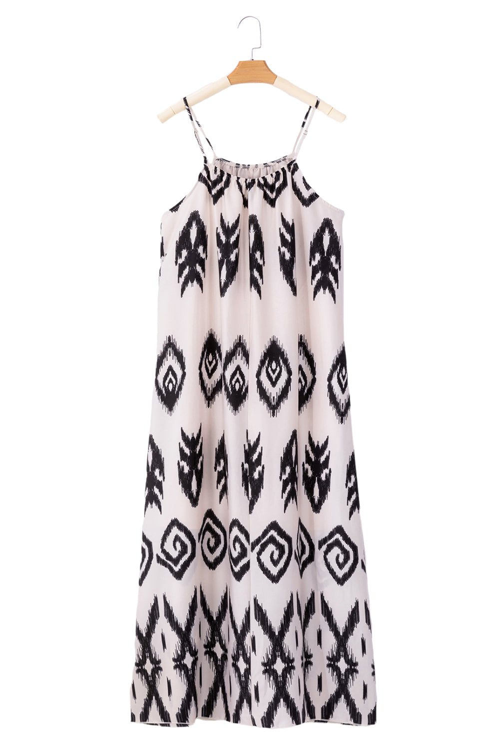 Black Geometric Printed Spaghetti Strap Vacation Sundress