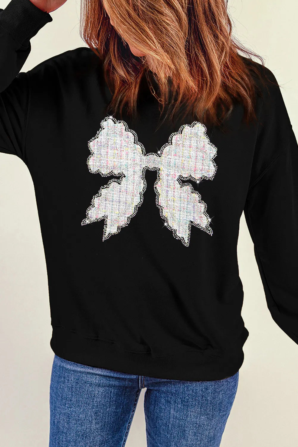 Contrast Bow Round Neck Long Sleeve Sweatshirt