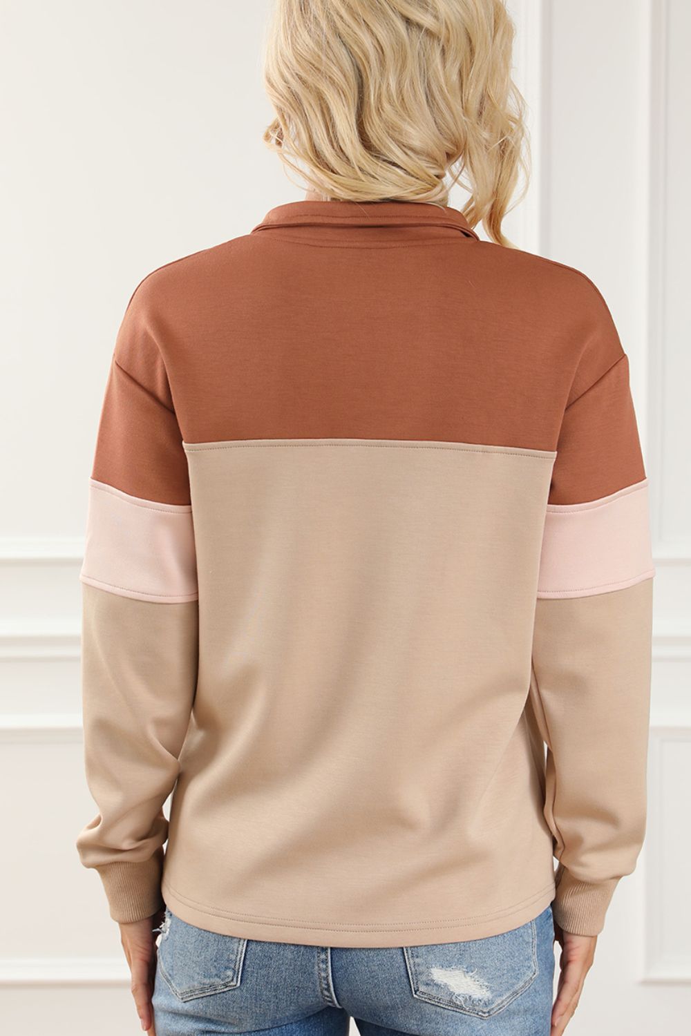 Color Block Quarter Zip Long Sleeve Sweatshirt