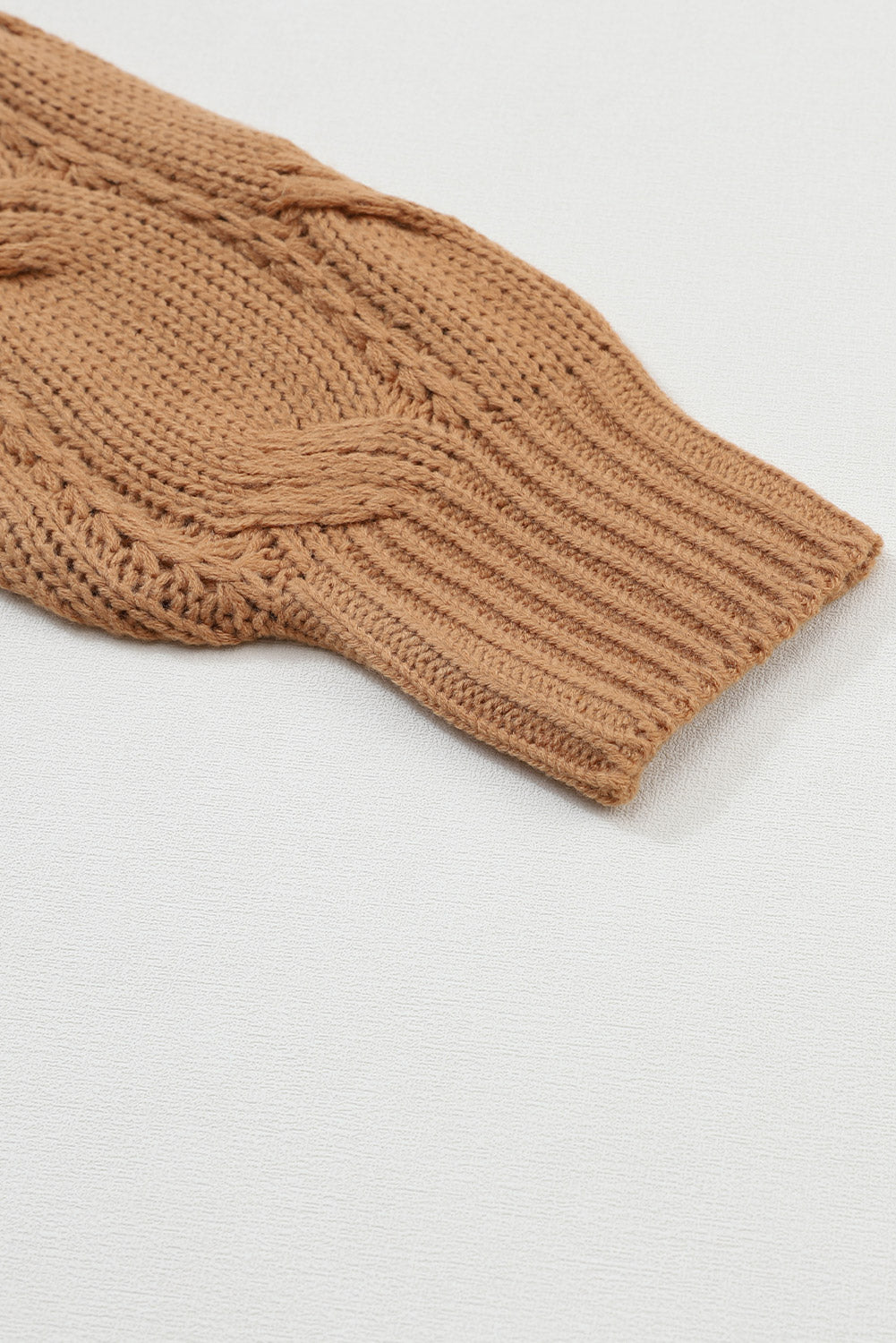 Apricot Ribbed Trim Hollow Knit Side Slits Cardigan