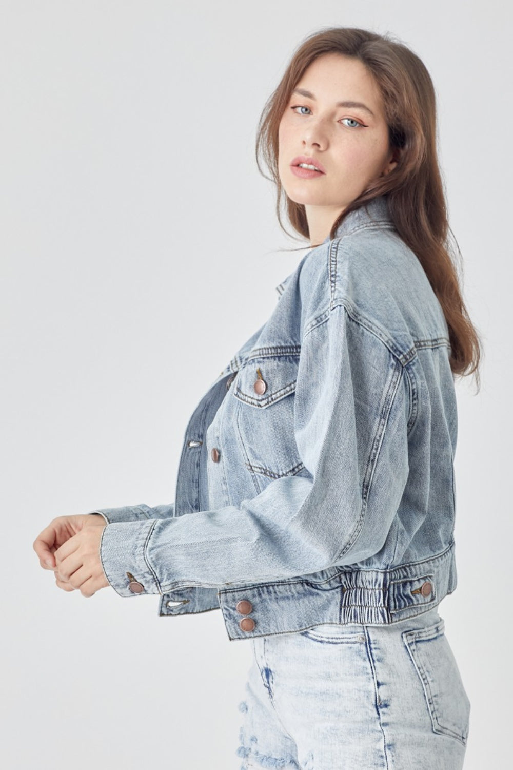 Button Down Cropped Denim Jacket