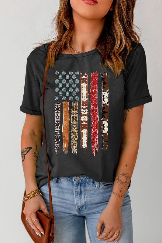 Black American Flag Print Black Graphic Tee