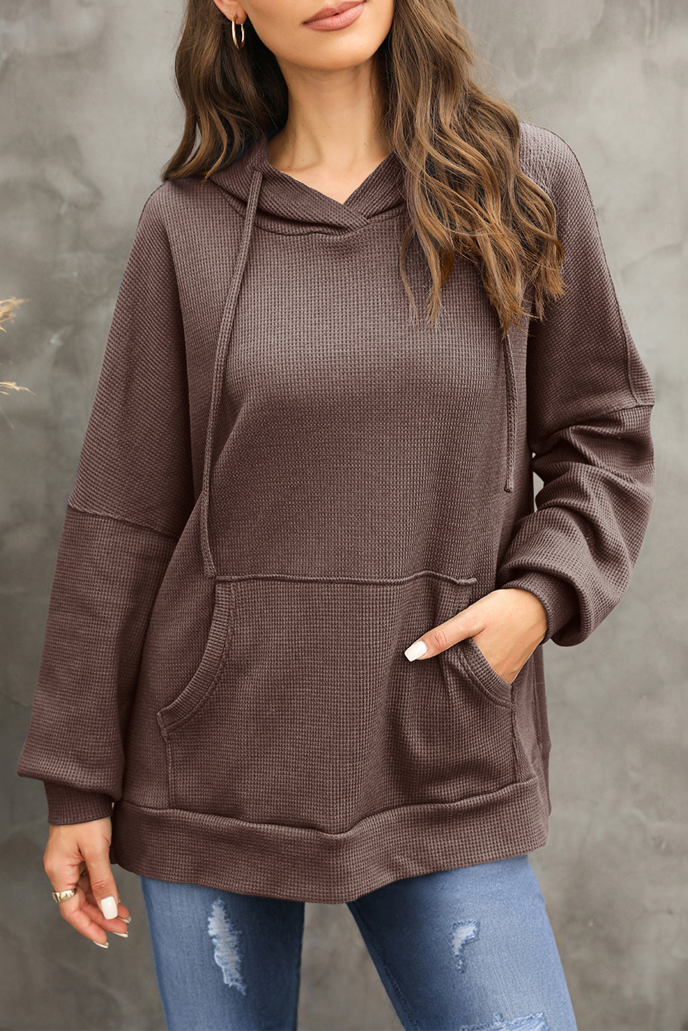 Black Waffle Knit High Low Oversized Hoodie