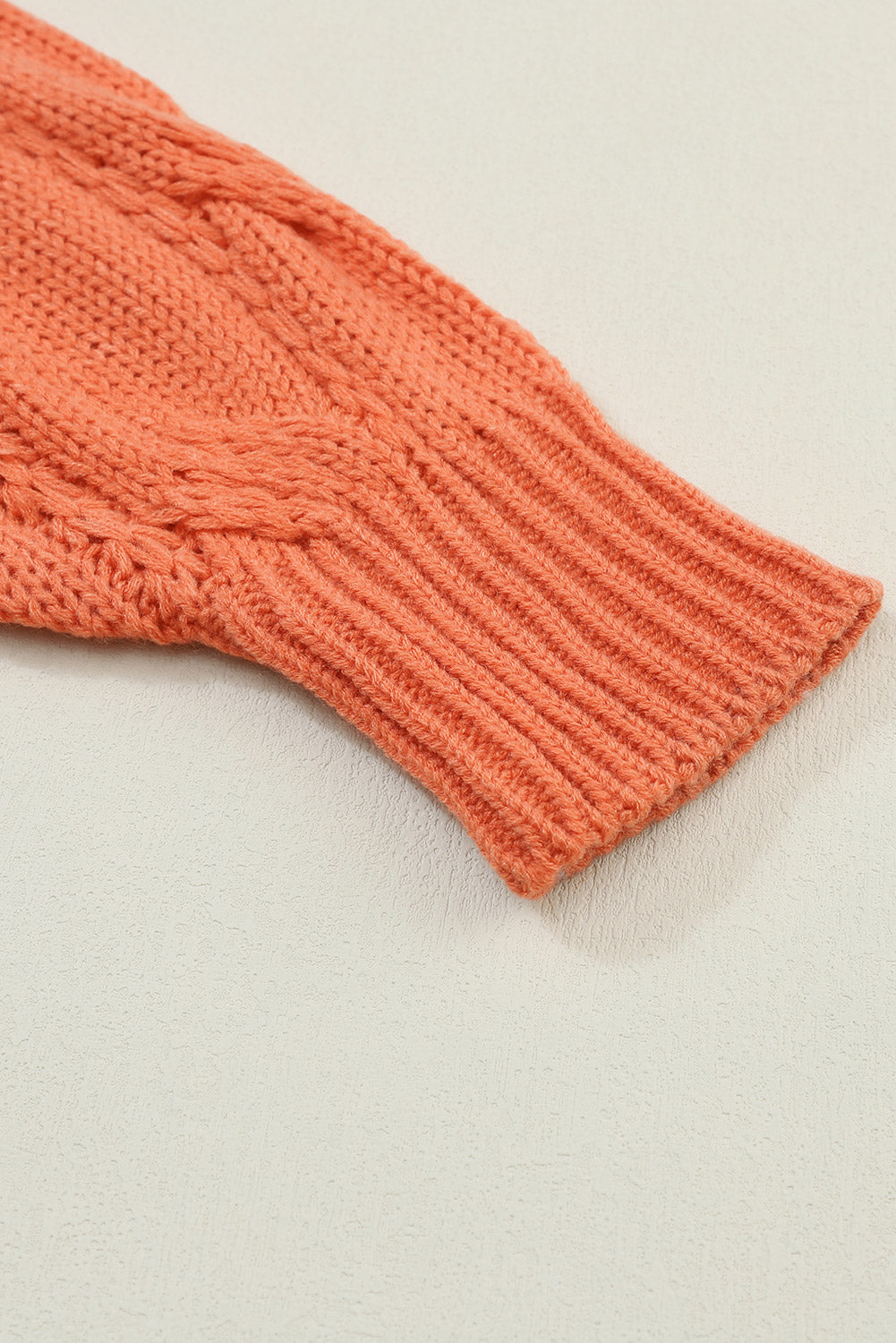 Apricot Ribbed Trim Hollow Knit Side Slits Cardigan