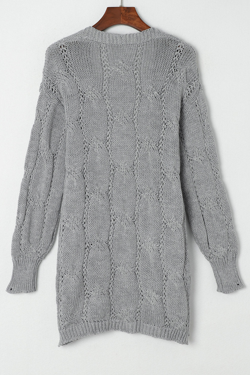 Apricot Ribbed Trim Hollow Knit Side Slits Cardigan