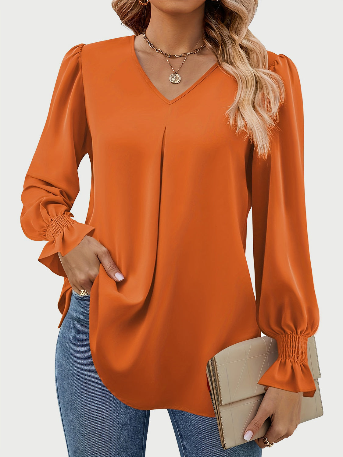 V-Neck Flounce Sleeve Top