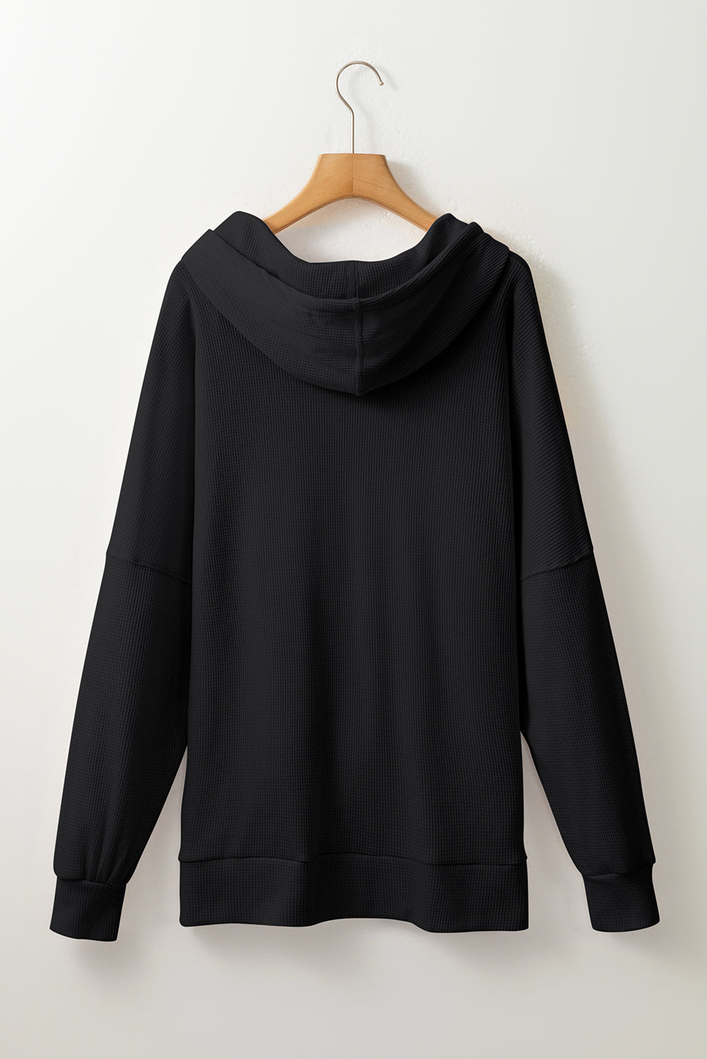 Black Waffle Knit High Low Oversized Hoodie