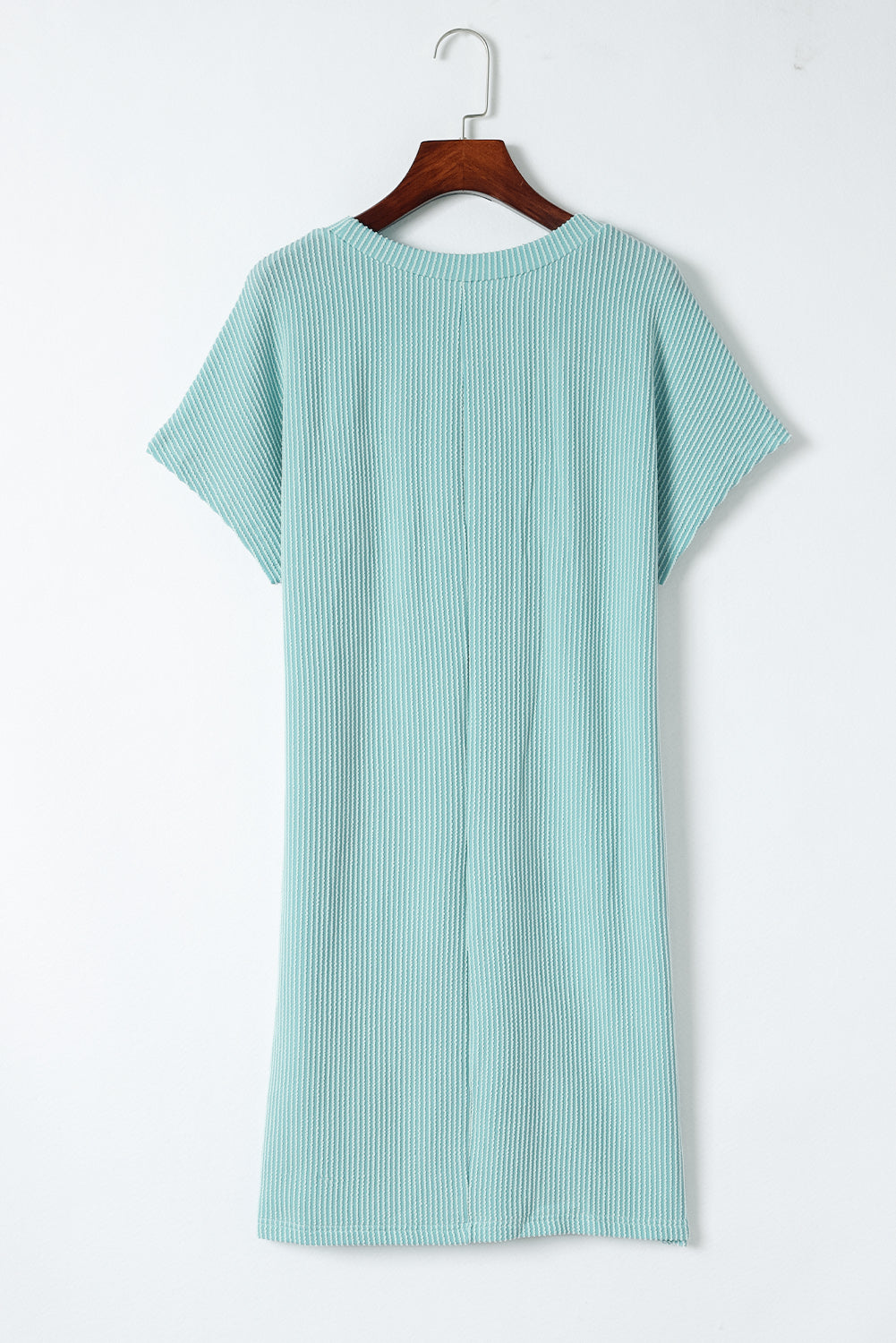 Blue Ribbed Chest Pocket Casual T Shirt Dress