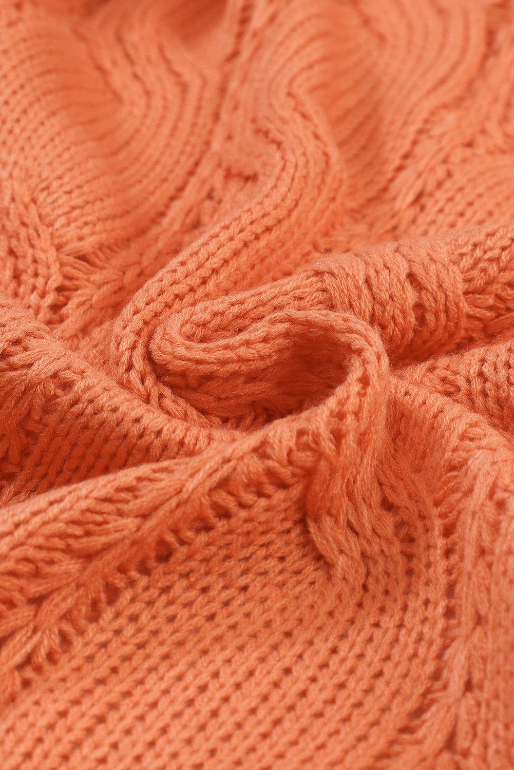 Apricot Ribbed Trim Hollow Knit Side Slits Cardigan