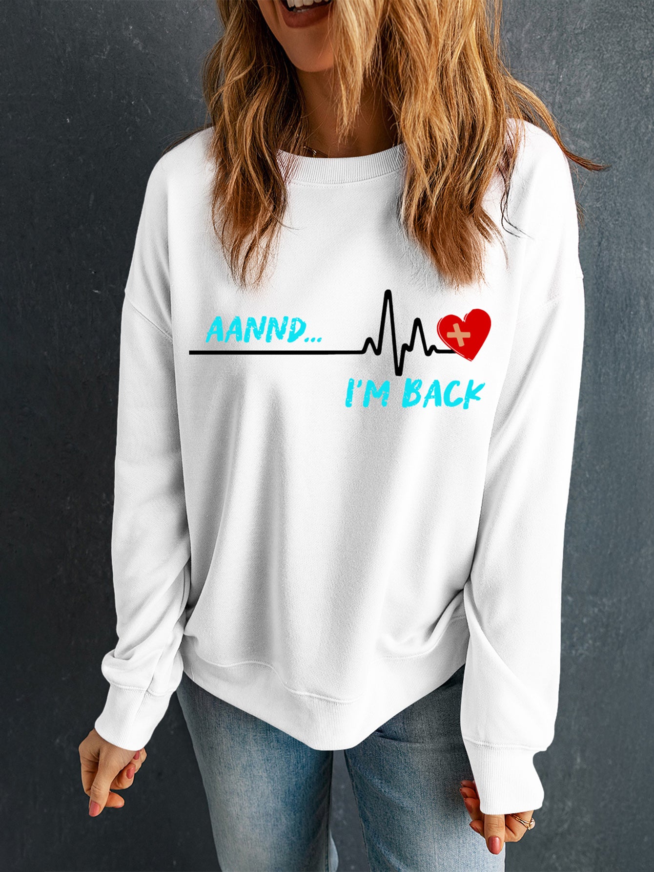 Graphic Round Neck Long Sleeve Sweatshirt