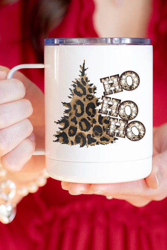 Leopard Ho Ho Ho Christmas Tree Travel Cup