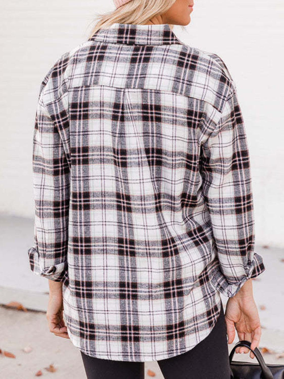 Plaid Collared Neck Long Sleeve Shirt