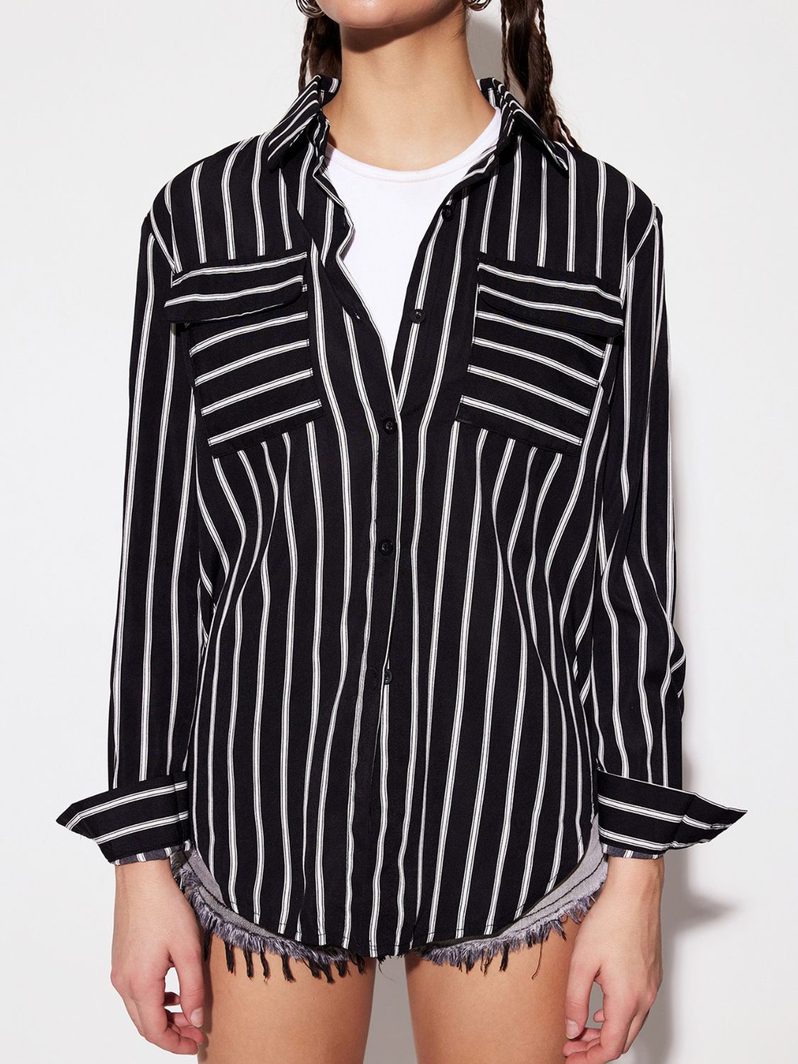 Striped Collared Neck Long Sleeve Shirt