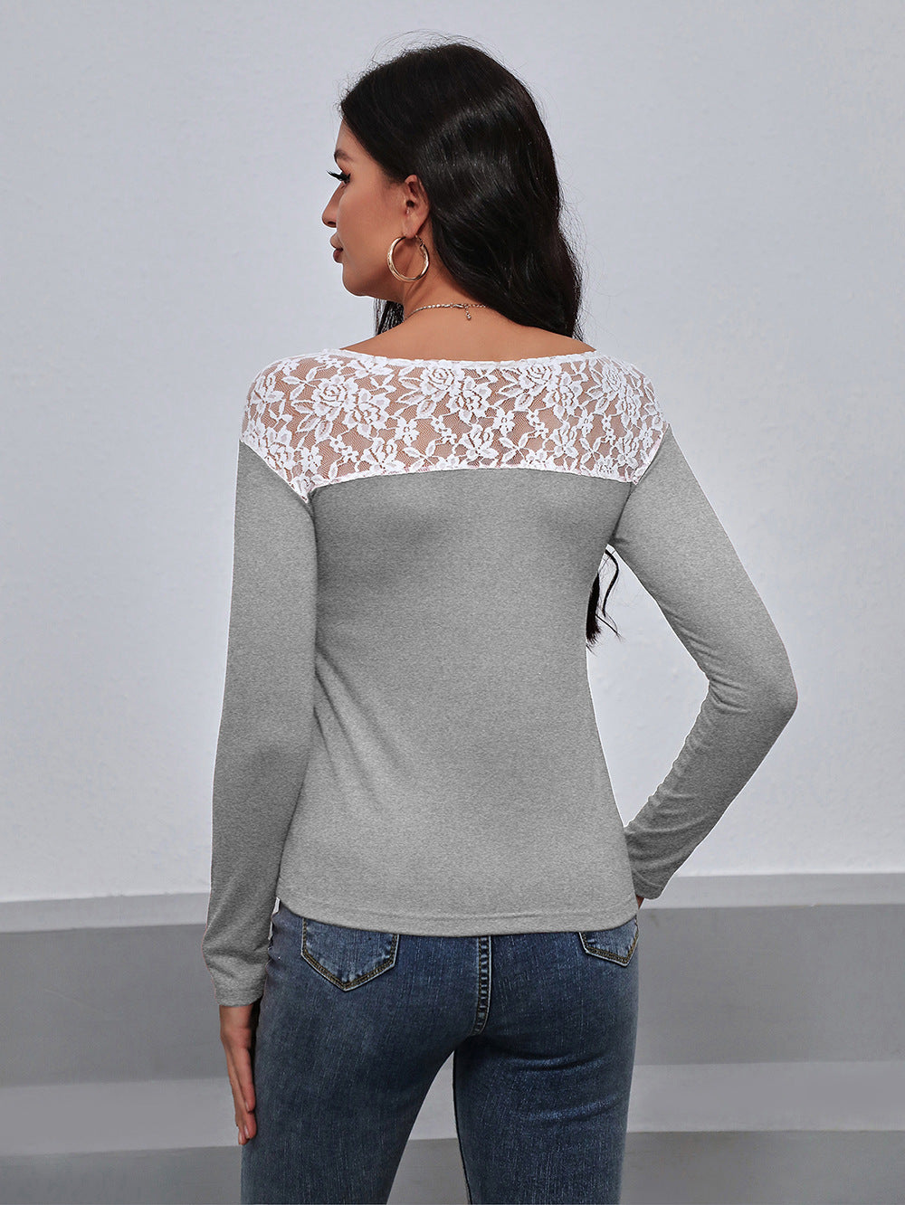 Ivy Lane Lace Trim Long Sleeve Round Neck Tee