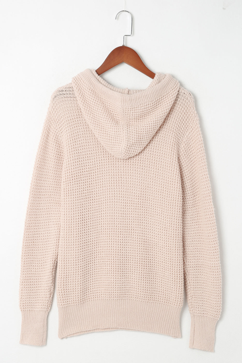 Apricot Buttons Pocket Cable Knit Hooded Sweater